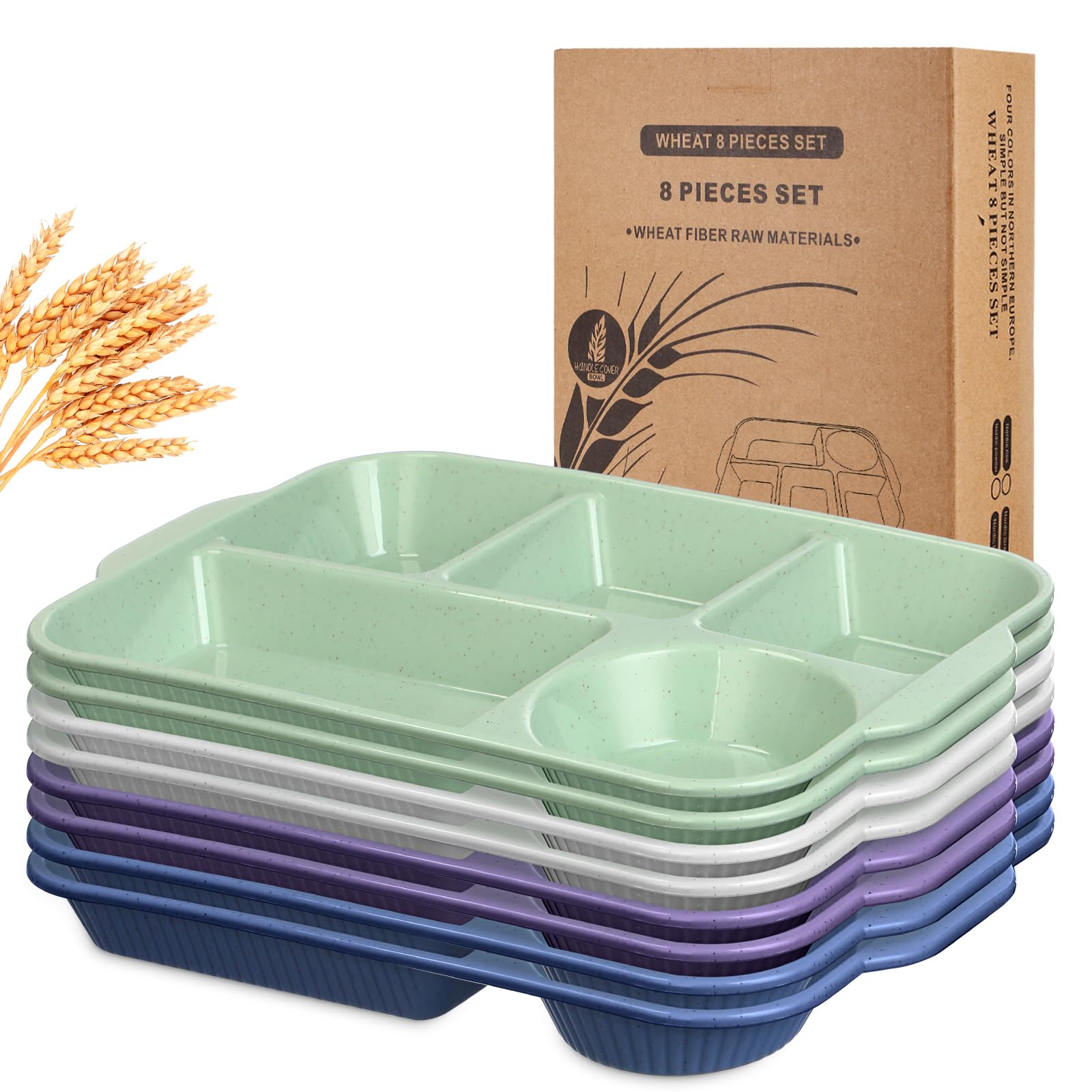 Photo 1 of Pinkunn 8 Pcs 13'' Large Divided Plates Unbreakable Wheat Straw Dinnerware Lunch Trays Lightweight Reusable Plastic Compartment Microwave Dishwasher Safe Separator Plates(Classic)