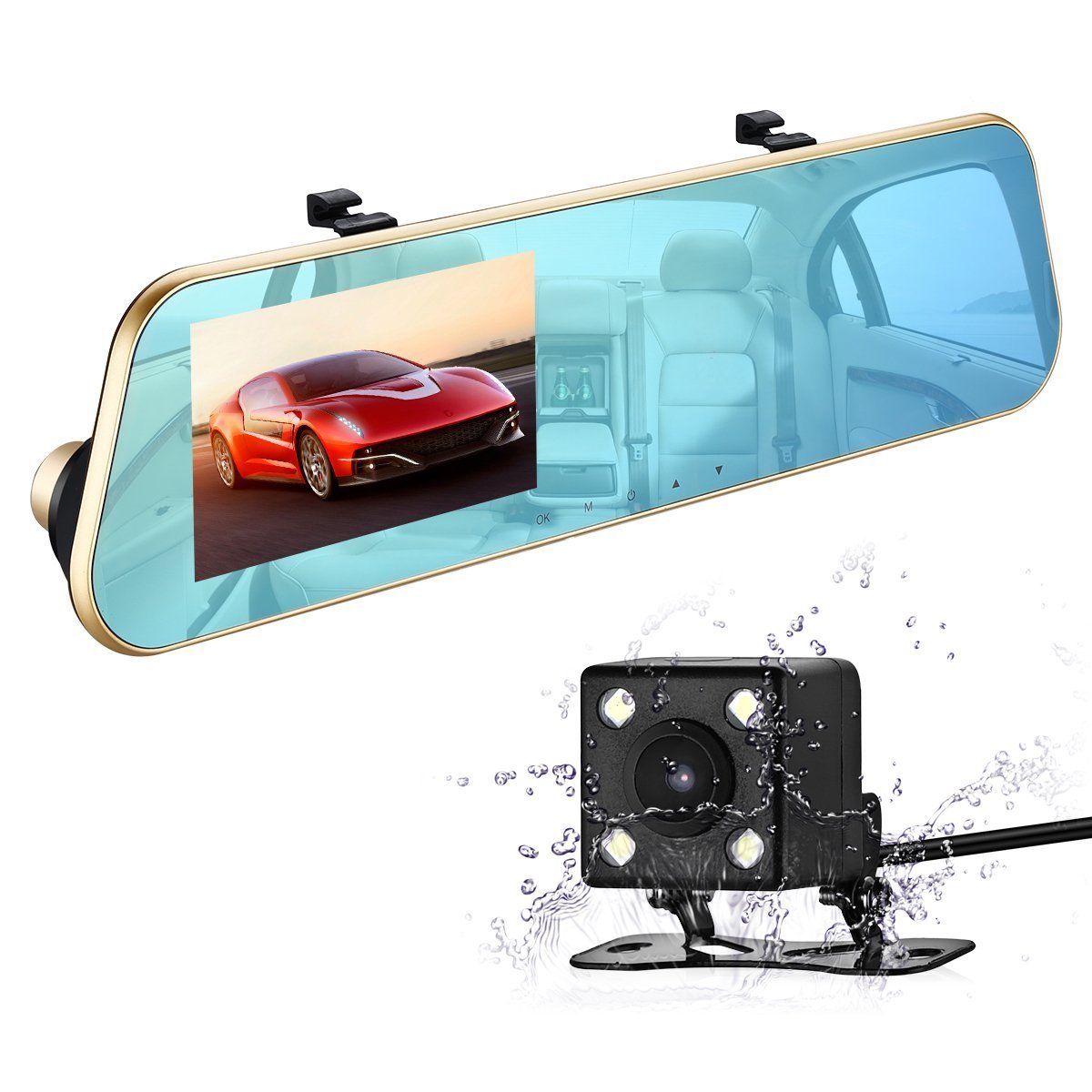 isYoung P Full HD Video Cámara Espejo Dash Cam Espejo Retrovisor Cam