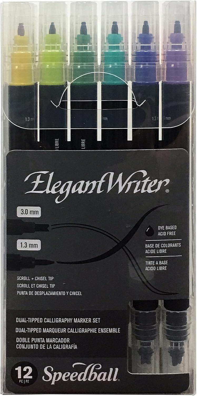 Speedball Elegant Writer Dual-Tipped Marker Set 12 Pieces, Pen Calligraphy, Writing, Card, Hand Writing, Drawing Essentials