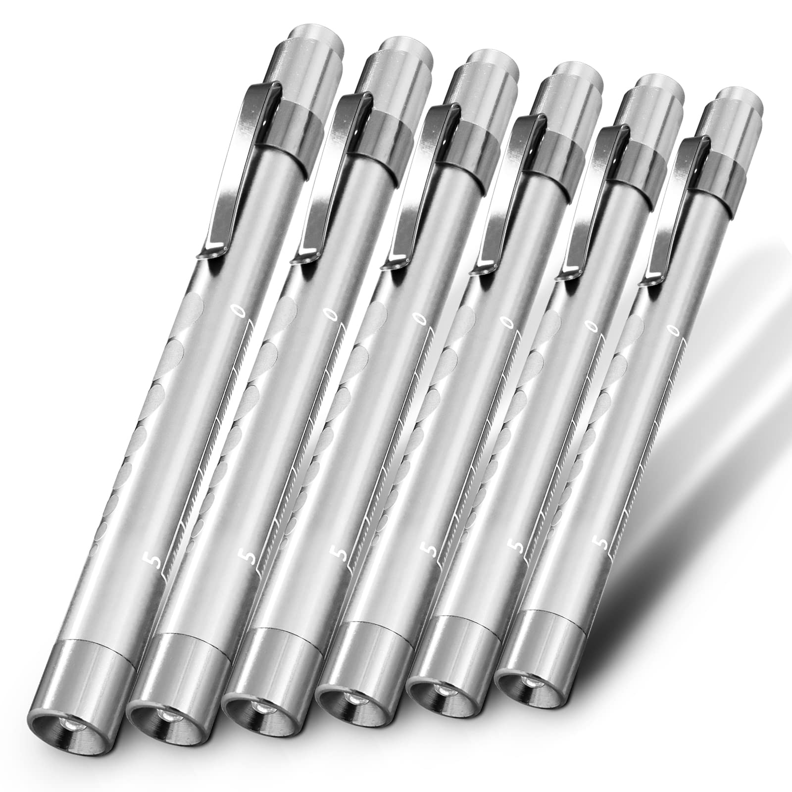 RE-GEN Doctors Nurses Reusable Aluminium LED Pen Light Diagnostics Inspection Penlight Pocket Torch Flashlight (6, Silver)