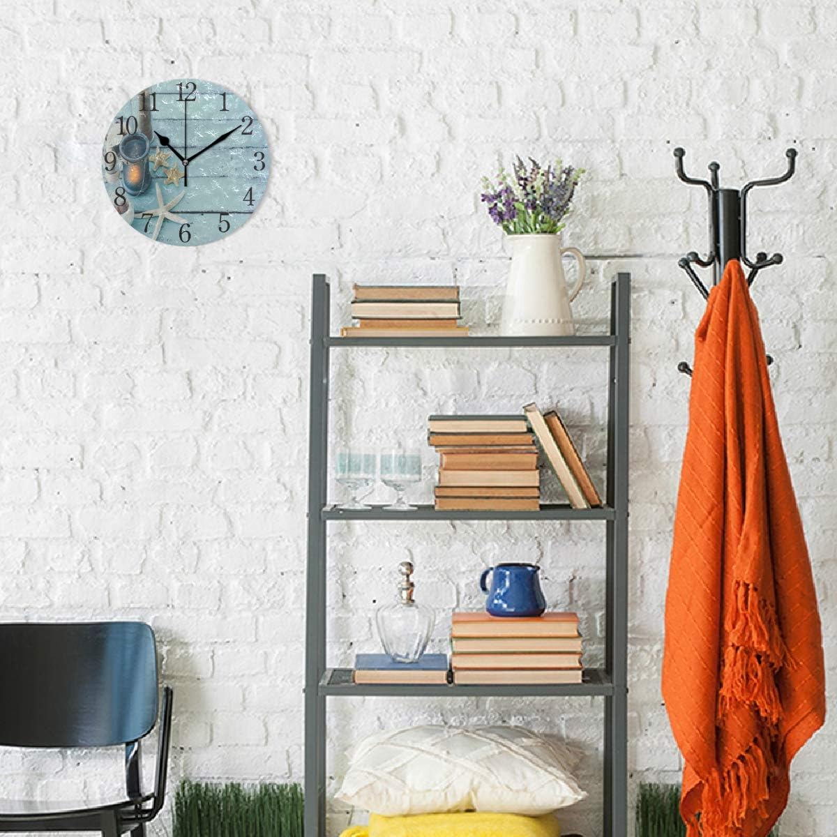 ISAOA Wall Clock Summer Style,Starfish and Boat Classic Outdoor/Design with 9.5 Inch Silent Non Ticking Clock,Suitable for Garden,Kitchen,Living Room Bathroom Bedroom - Image 5