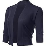 Women's 3/4 Sleeve Open Front Cropped Cardigan - Lightweight, Ribbed Hem, S-3XL, Royal Blue - View #6