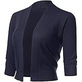 Allsense Women's 3/4 Sleeve Cropped Bolero Shrug Cardigan