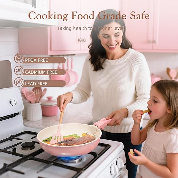 ASTERCOOK 21 PCS POTS AND PANS NON STICK CERAMIC COOKWARE SET, DETACHABLE HANDLES, RV KITCHEN COOKING SET, OVEN SAFE, INDUCTION READY, STACKABLE, PINK