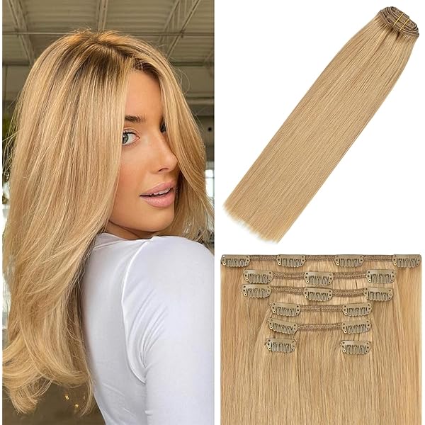 S-Noilite Extension Posticci Di Capelli Sintetici Clip 12PCS Lunga Lisci Per Donna 56 Cm - Biondo Scuro E Biondo Candido - Foto 2