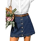 CUPSHE Women’s Denim Mini Skirt Button Front A-Line Jean High Waist Scalloped Hem Casual Outfits