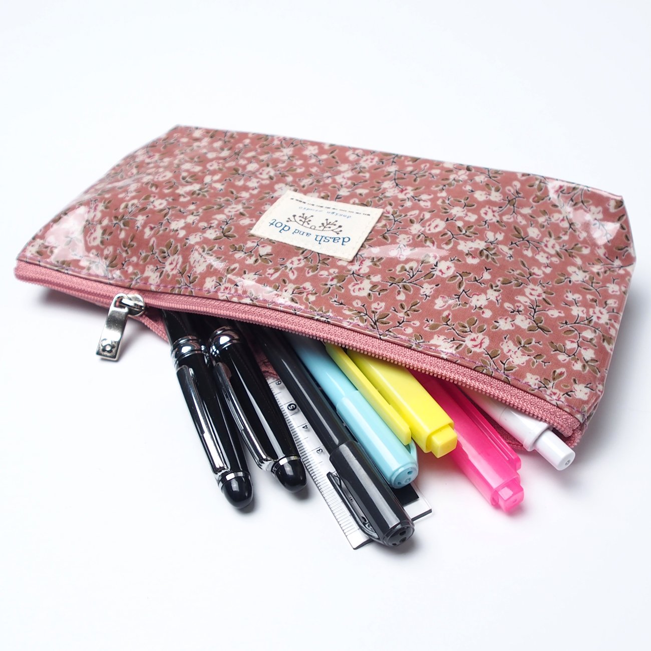 Flower Rain Pencil Pouch with AHZOA H1 Highlighter, Pen Case, Cosmetic