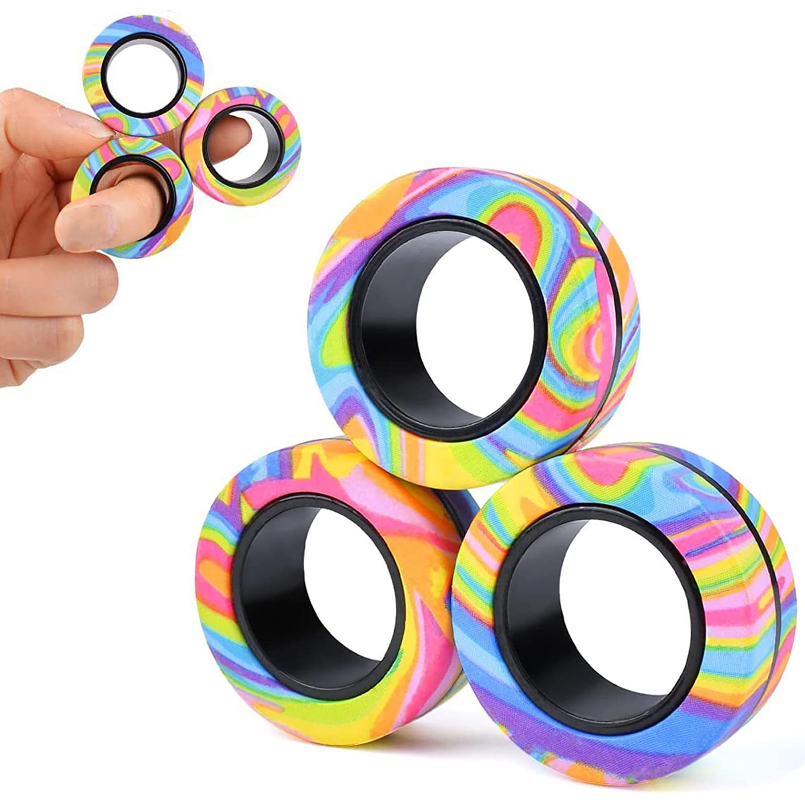 Aionly Magnetic Rings, Finger Spinner Fidget Toys, Stress Relief Gadgets for Anxiety, Magnetic Toys For Ages 4-10, Christmas Stocking Filler Gift For Boys Girls 4 5 6 7 8 Years Old (Multicolor) — image 1