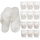 Sophproton 12 Pairs Fuzzy Slippers Wedding Favors Bulk Pack (6 Pairs 7-8 & 6 Pairs 9-10) | Ultra-Soft Plush House Slippers with Cross Band | Non-Slip Indoor/Outdoor Slides for Guests Bridemaids Gift