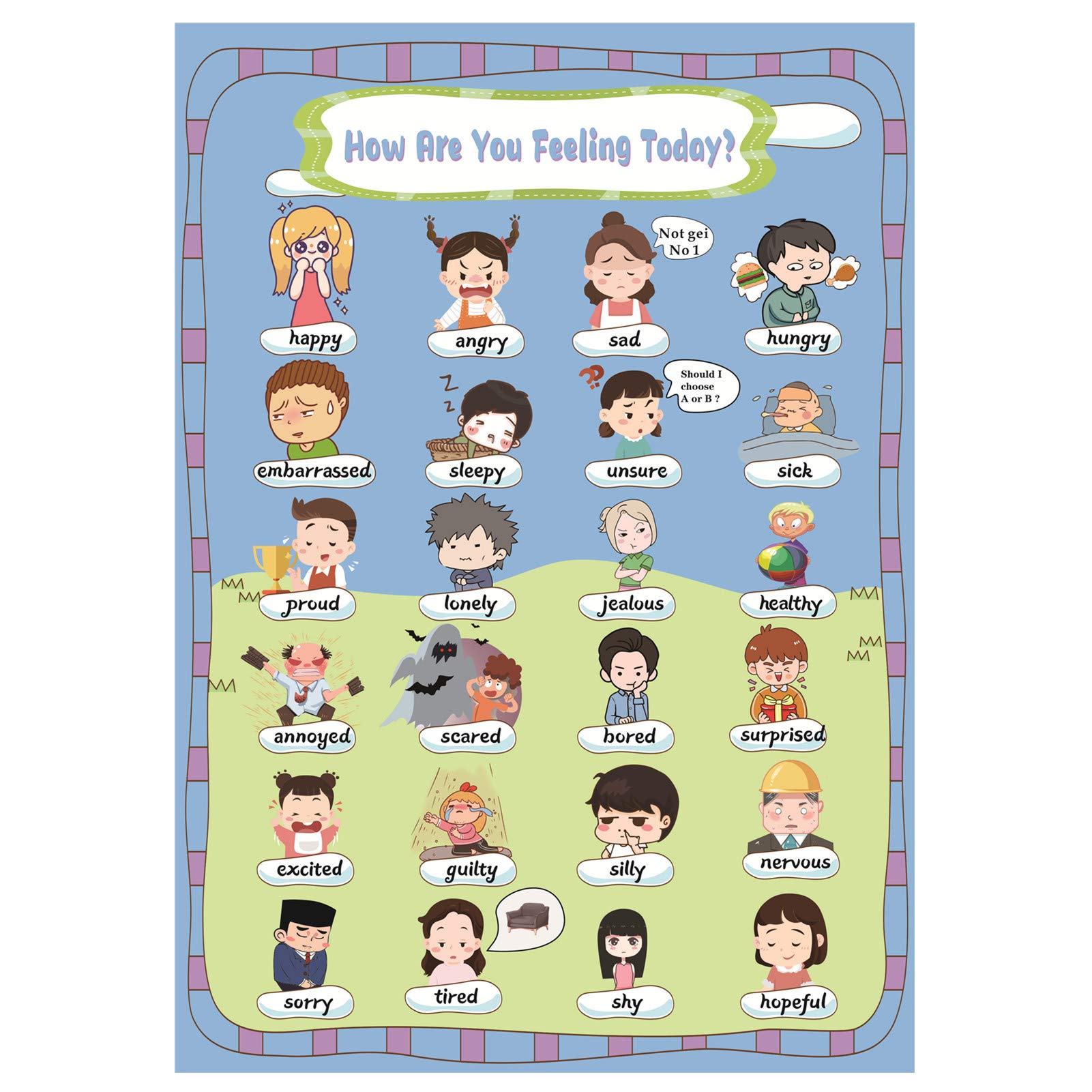 YIYEE Feeling Charts for Toddler and Kid,How are You Feeling Today?Emotions Poster Perfect for Classroom, Homeschool Posters or Classroom Decorations,16" x 23.6"