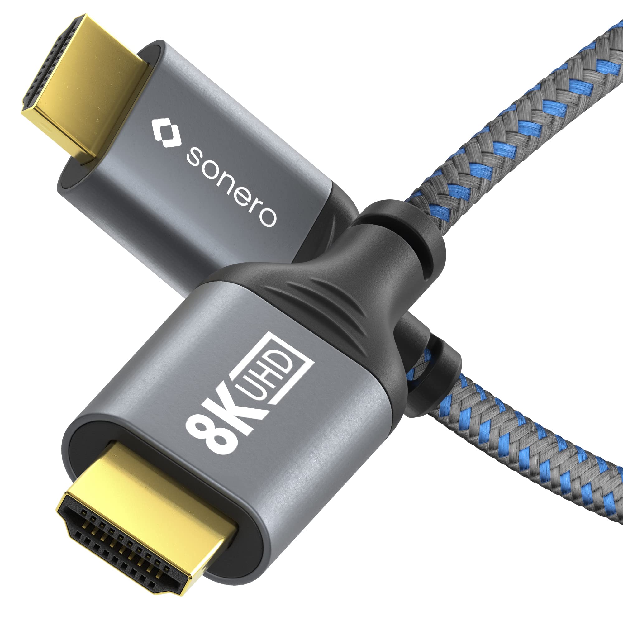 Sonero HDMI Cable, 2m, Male-to-Male, 8K 60Hz, 4K 120Hz, Grey/Blue, Compatible with Laptops, PCs, Monitors, Gaming Systems