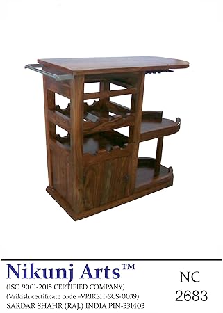 Nikunj Sheesham Wood Modern Bar Troly Bar Cabinet - Brown