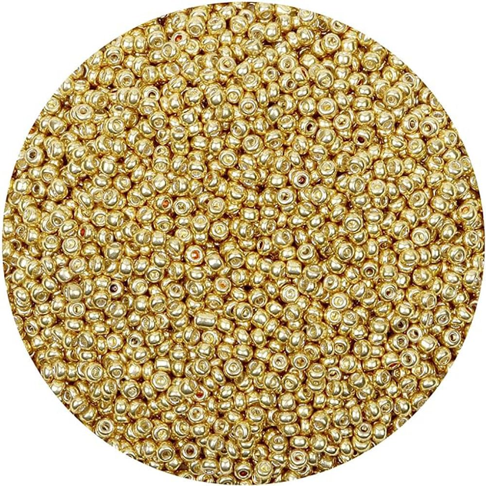 10000Pcs Gold Glass Seed Beads Bulk for Jewellery Making, 2mm Small Pony Beads for Bracelet Necklace Earring Making and Crafting