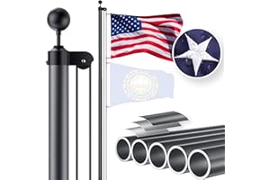 RUFLA Grey Heavy Duty Flag Poles for Outside House in Ground - 25FT 12 Gauge Extra Thick Sectional Aluminum Flagpole with 5x3 Nylon Embroidered Flag, Flag Pole Kit for Yard, 110MPH Wind Tested