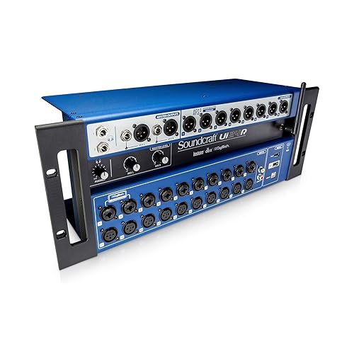 Soundcraft Ui24R Rack-Mountable Laptop or Tablet-Controlled, 24 input Digital Audio Mixer with onboard Signal Processing. Blue and Gray