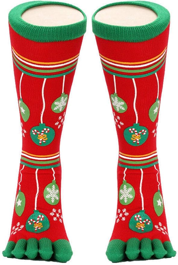 TUSFTAY Womens Girls Five Toes Christmas Socks Winter Warm Santa Crew