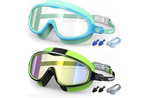 VegoVia Kids Swim Goggles 2 Pack, Anti-Fog UV Protection Wide View Swimming Goggles for kids 3-15 Youth Boys Girls Toddler