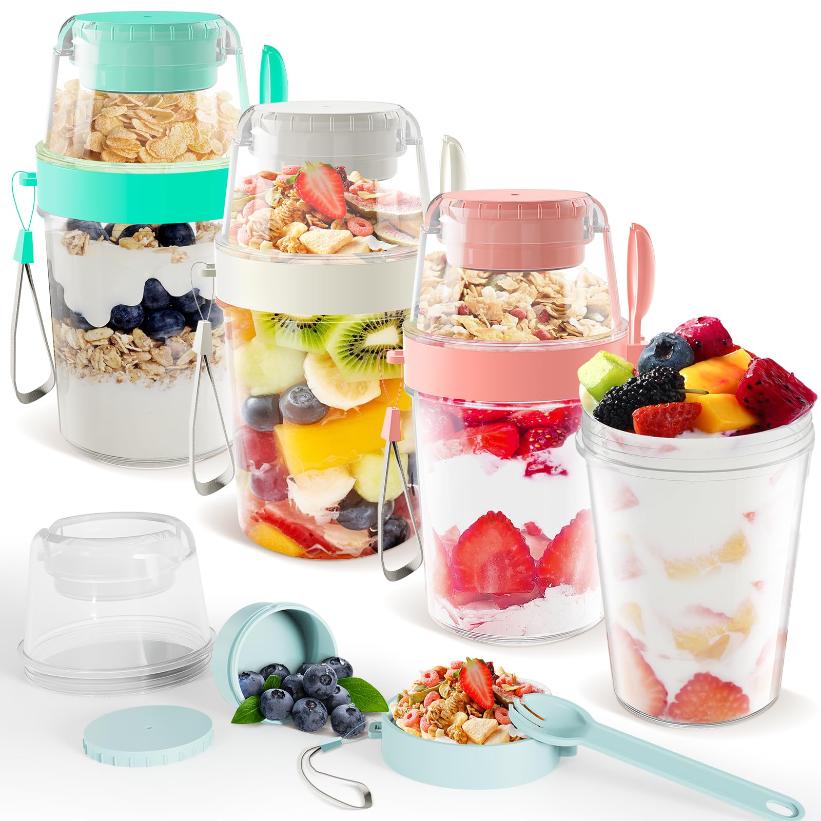 Photo 1 of 4 Pack 27oz Overnight Oats Yogurt Cups with Lids and Spoon Reusable Cereal Parfait Cups with Salad Box Overnight Oats Containers Leakproof Pudding Cups for Yogurt Fruit Vegetable Cereal Grain