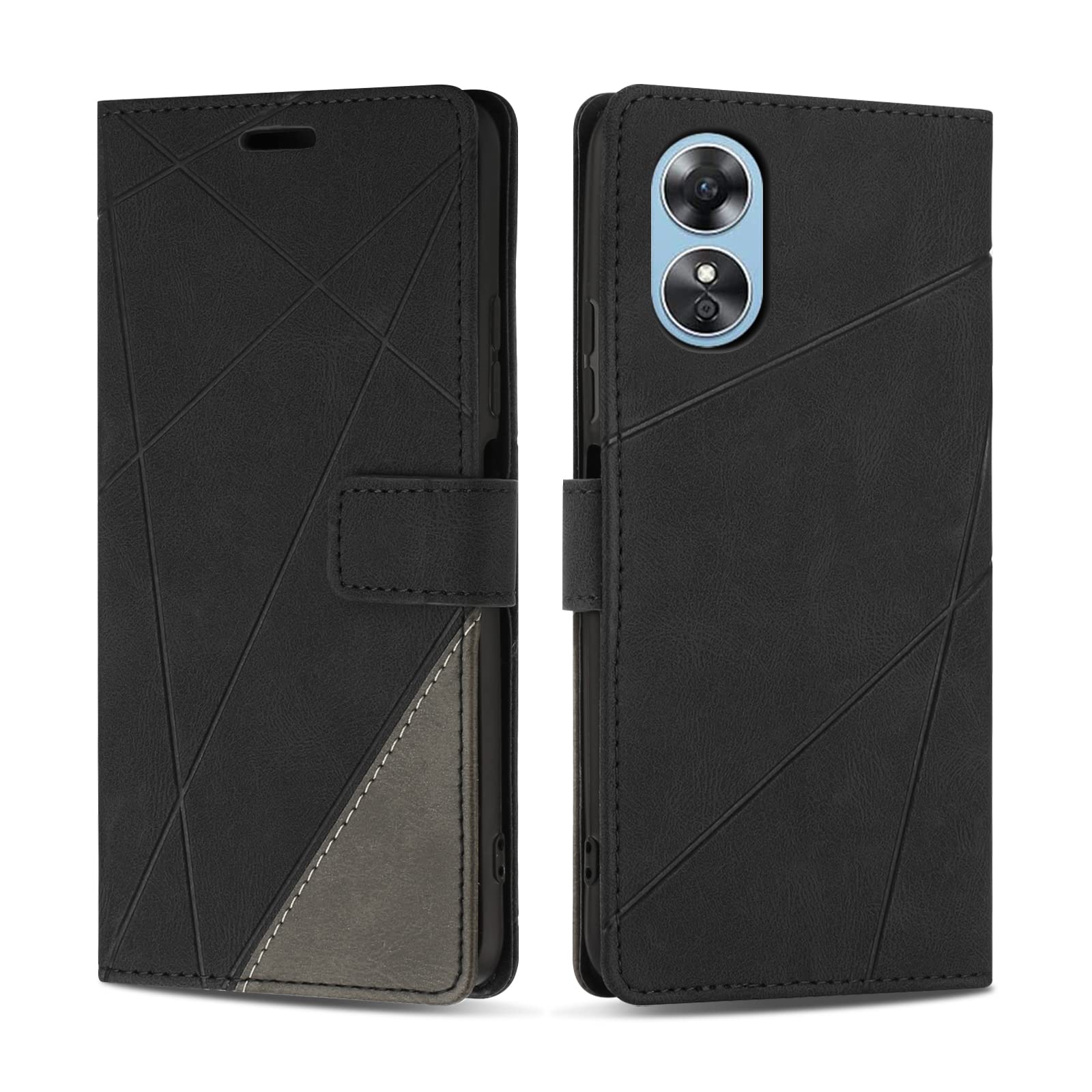 SONWO Case for OPPO A17, PU Leather Flip Wallet Case Magnetic Closure Cover Card Slots Phone Case for OPPO A17, Black