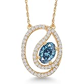 Gem Stone King 10K Yellow Gold Customized and Personalized 6X4MM Oval Gemstone Birthstone and White Lab Grown Diamond Pendant Necklace For Women with 18 Inch Chain