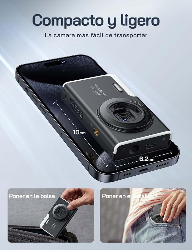 Cámara Digital Portátil Compacta, cámara Infantil 4K para fotografía, Cámara de Fotos de 56 MP, con Zoom de 16X, Recargable Cámara para Niños, Principiantes, Adulto