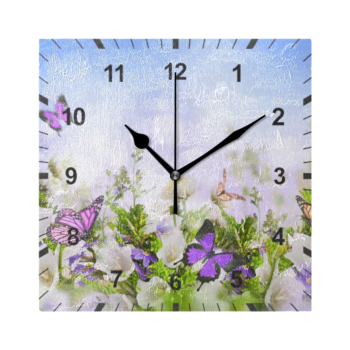 ISAOA Non Ticking Silent Wall Clock,Butterfly Flying Flowers Garden Clock Home Bedroom Living Room Office School Decor