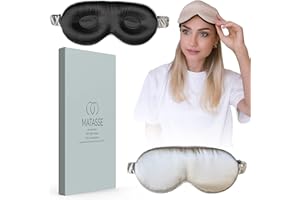 MATASSE Silk Your Life Silk Eye Mask - 3D Contoured Eye Mask for Sleeping, Eye Cover Sleep Mask w/Adjustable Silk Strap for Women, Men, No Wrinkles (Black-Champagne)