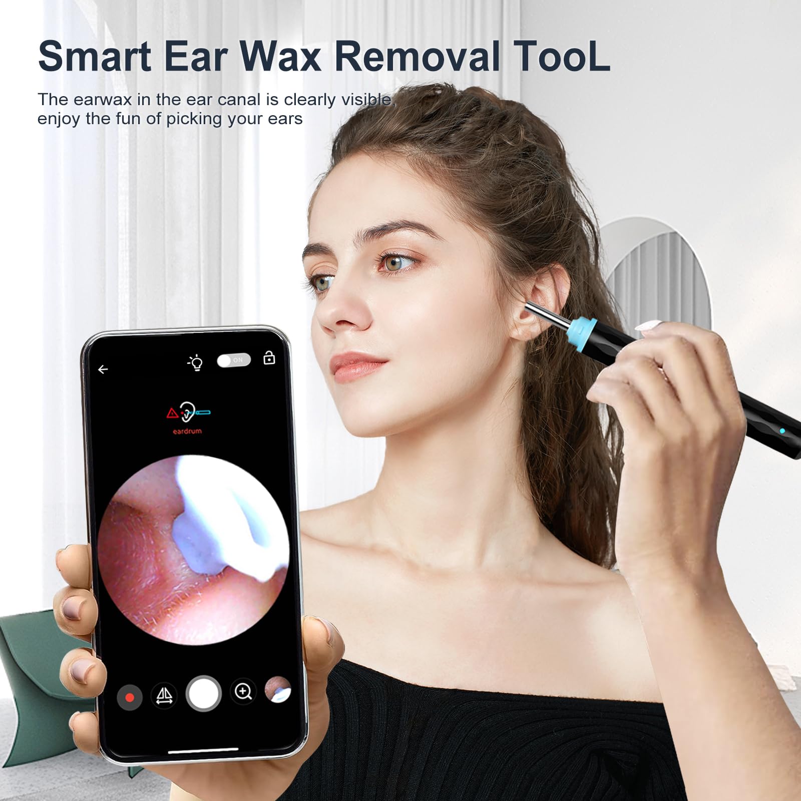 Ear Wax Removal, Ear Wax Removal Tool Camera Built-in 1296P, Easy and Safe Ear Cleaning, Earwax Removal kit with 9 Ear Set and 8 Traditional Tools, Ear Cleaning Kit for iPhone,iPad,Android (Black)