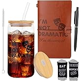MOLLYGANGER 4 Pcs Theater Gift Set – 16 oz Tumblers, Leather Notebook, Pen & Socks Musical Actor Broadway Ideal for Theater Lovers, Drama Students Performers Directors Gifts for Graduation