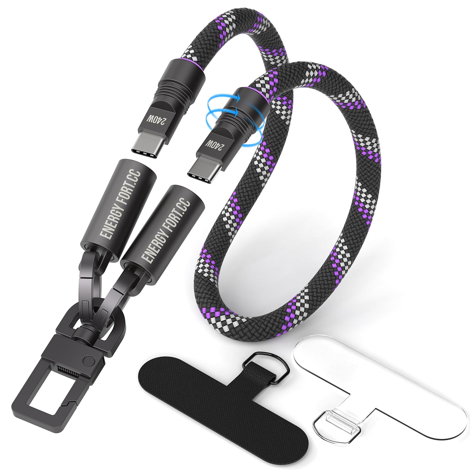 Hand Wrist Strap Lanyard Built in USB-C Fast Charging Cable Reflective Nylon Braid Anti Theft Phone Camera Strap Travel Photographers Rope for Phone DSLR DJI, Rotatable Metal Buckles (0.9FT)
