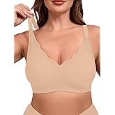 AusLook Womens Wireless Bras Push Up Support Full Coverage Bralettes No Underwire Seamless Bra Bralette Scalloped T-Shirt Bra