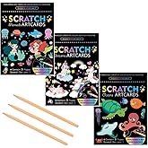 wxfhtda 3 Set Magic Scratch Paper Art for Kids, Colorful Magic Drawing Art Book with 3 Scratch Pen for for Birthday Christmas Party Games Projects Kits