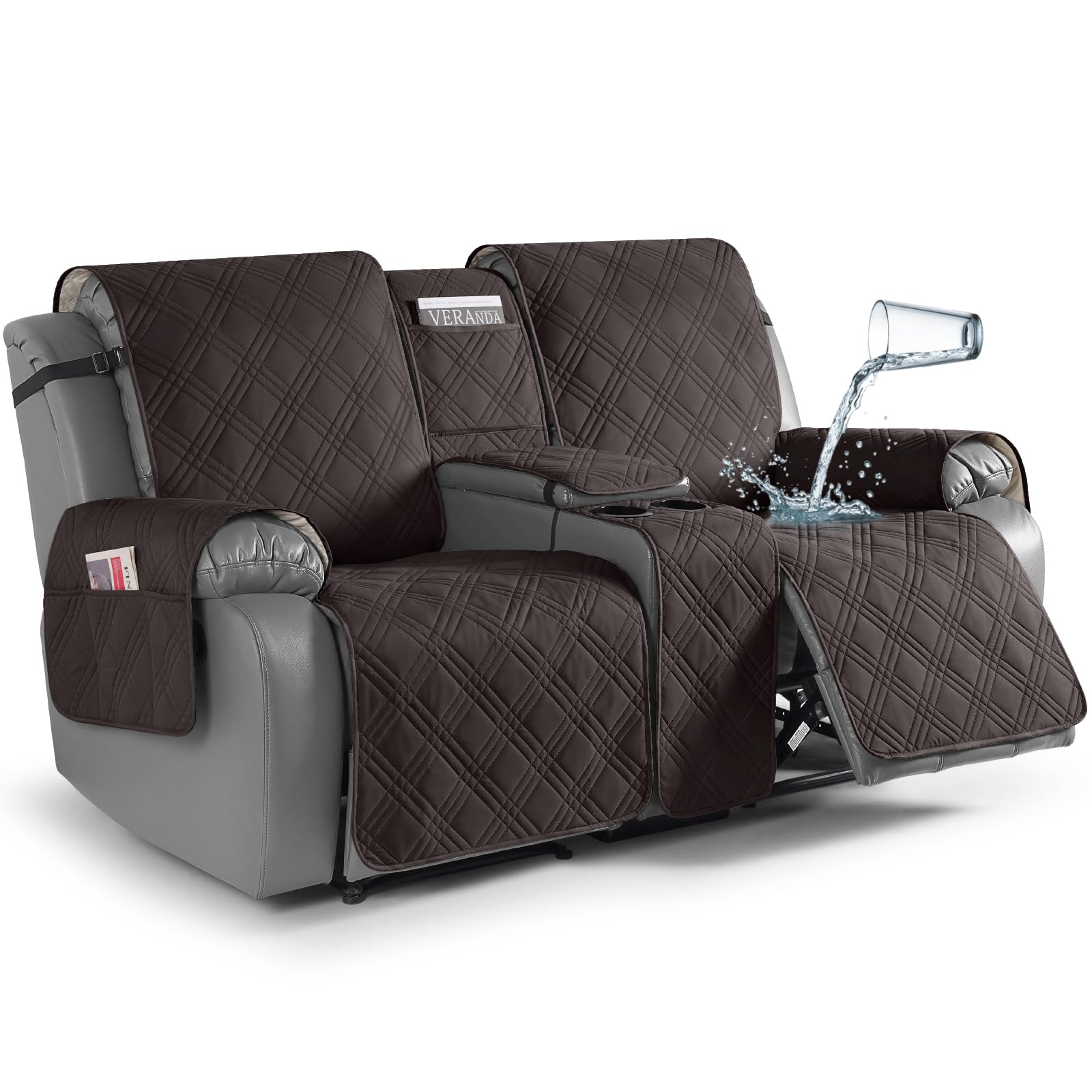 Photo 1 of (SINGLE) (BAGGED) TAOCOCO Loveseat Recliner Cover with Center Console, 100% Waterproof Pet Covers for Dual Recliner with Cup Holder, Split Reclining Loveseat Cover Furniture Pet&Kids Protector (2 Seater, Coffee)