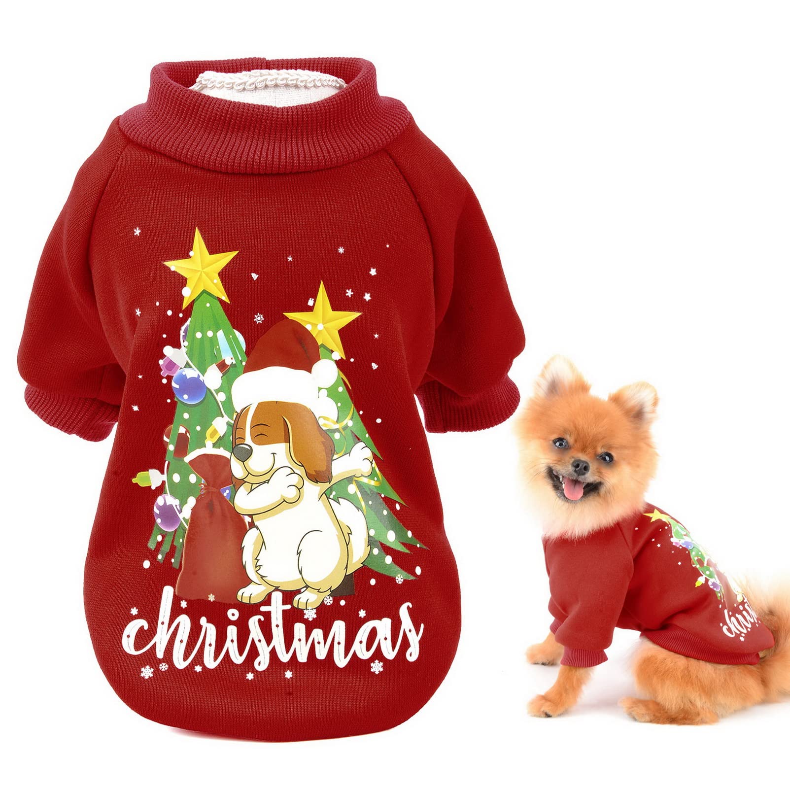 SMALLLEE_LUCKY_STORE Dog Christmas Jumper Pullover Sweatshirt for Puppy Small Dogs Cats Chihuahua Xmas Sweater Doggies Gift