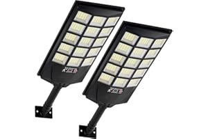 Aqraou Solar Lights Outdoor Waterproof, 6500K Dusk to Dawn Solar Street Light Motion Sensor with Remote Control, LED Security Light for Outside Garden Yard Parking Lot, Oudoor Flood Lights, 2PACK