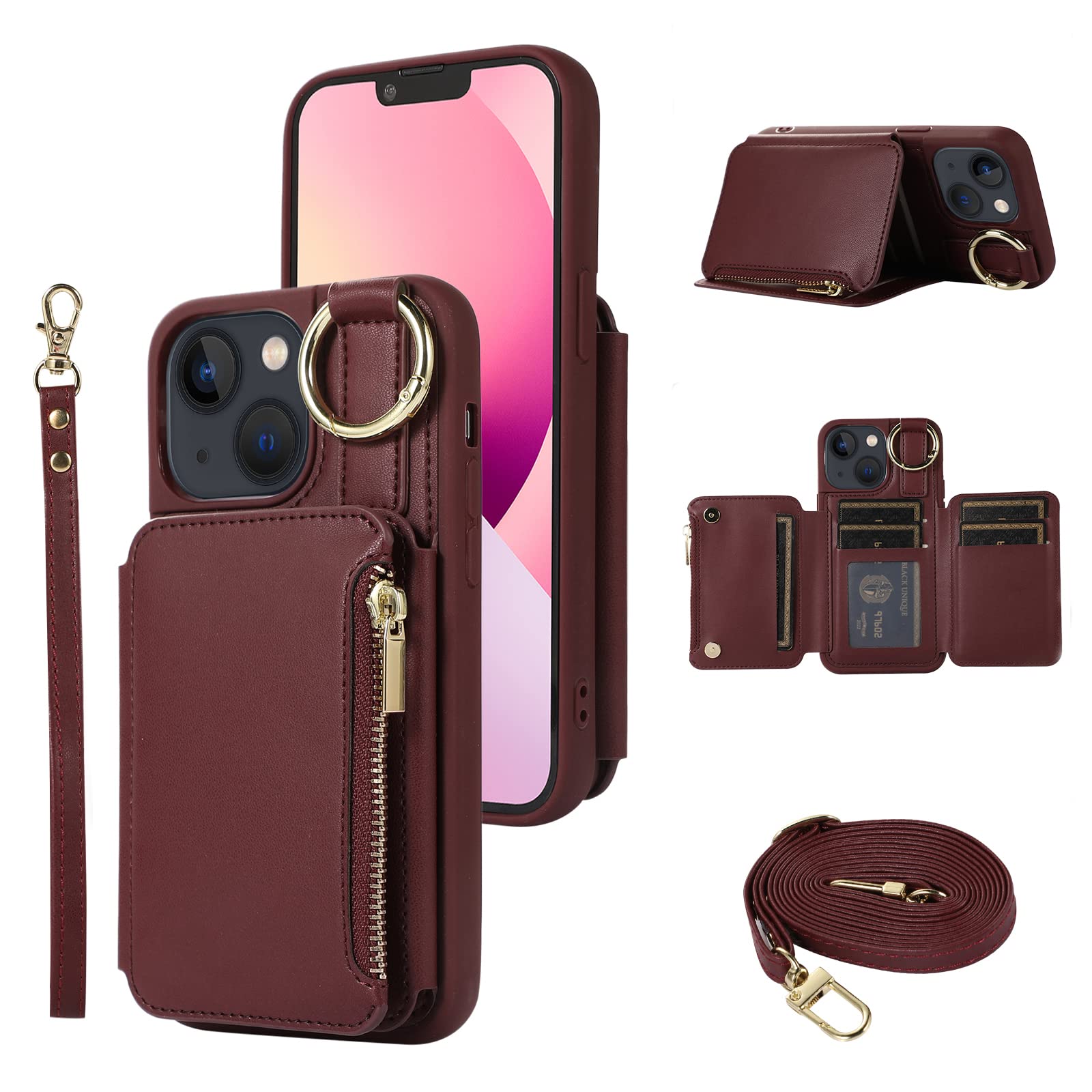 Nunwiza for iPhone 15 Case Wallet Crossbody, Women