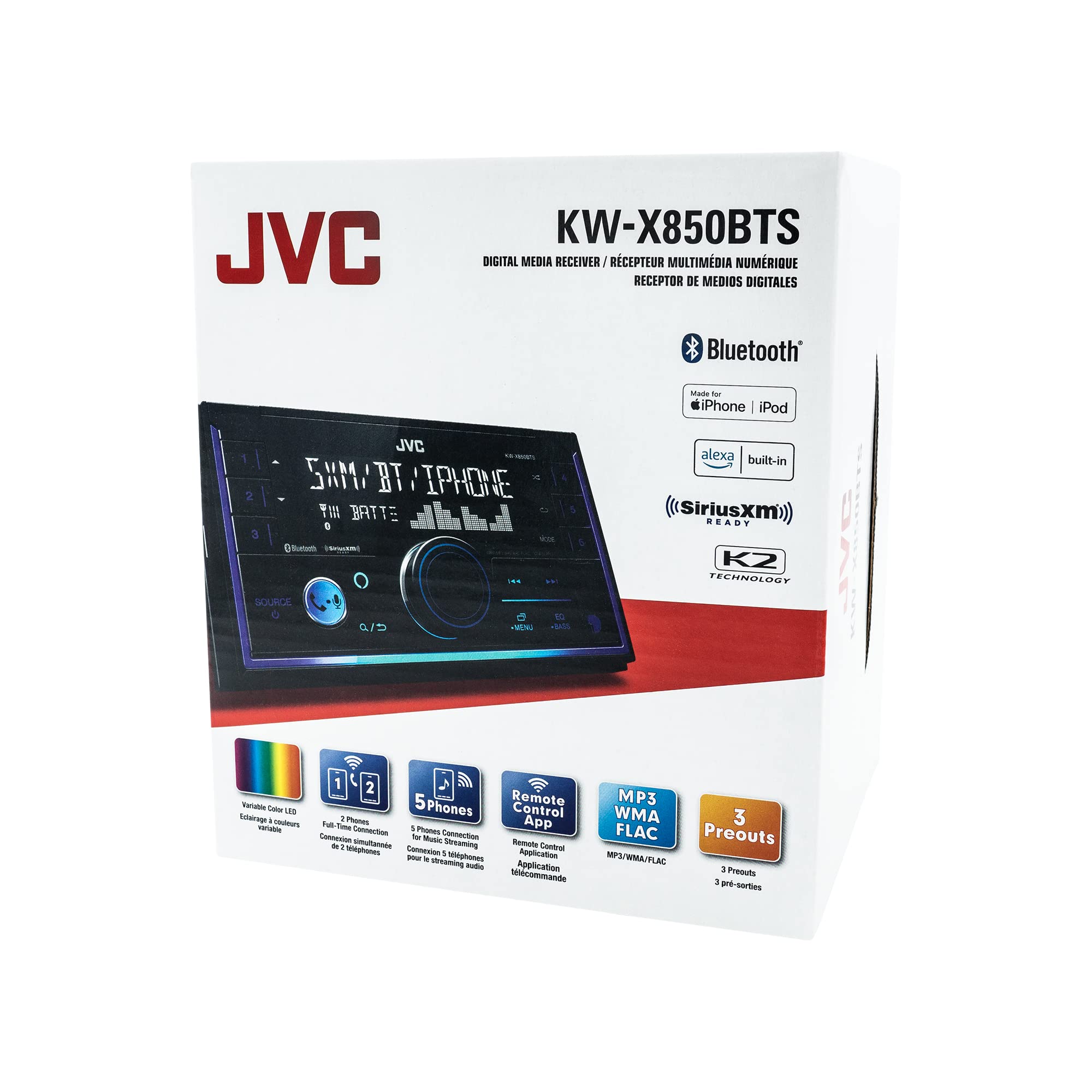 JVC KW-X850BTS Bluetooth Car Stereo Digital Media Receiver with USB Port, AM/FM Radio, MP3 Player, Amazon Alexa, Android, iPhone, Double DIN, 13-Band EQ
