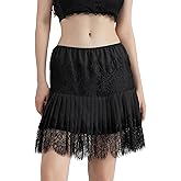 Women Lace Mini Skirt Y2k Ruffle Low Waist Slip Layered Pleated Flowy Skirt