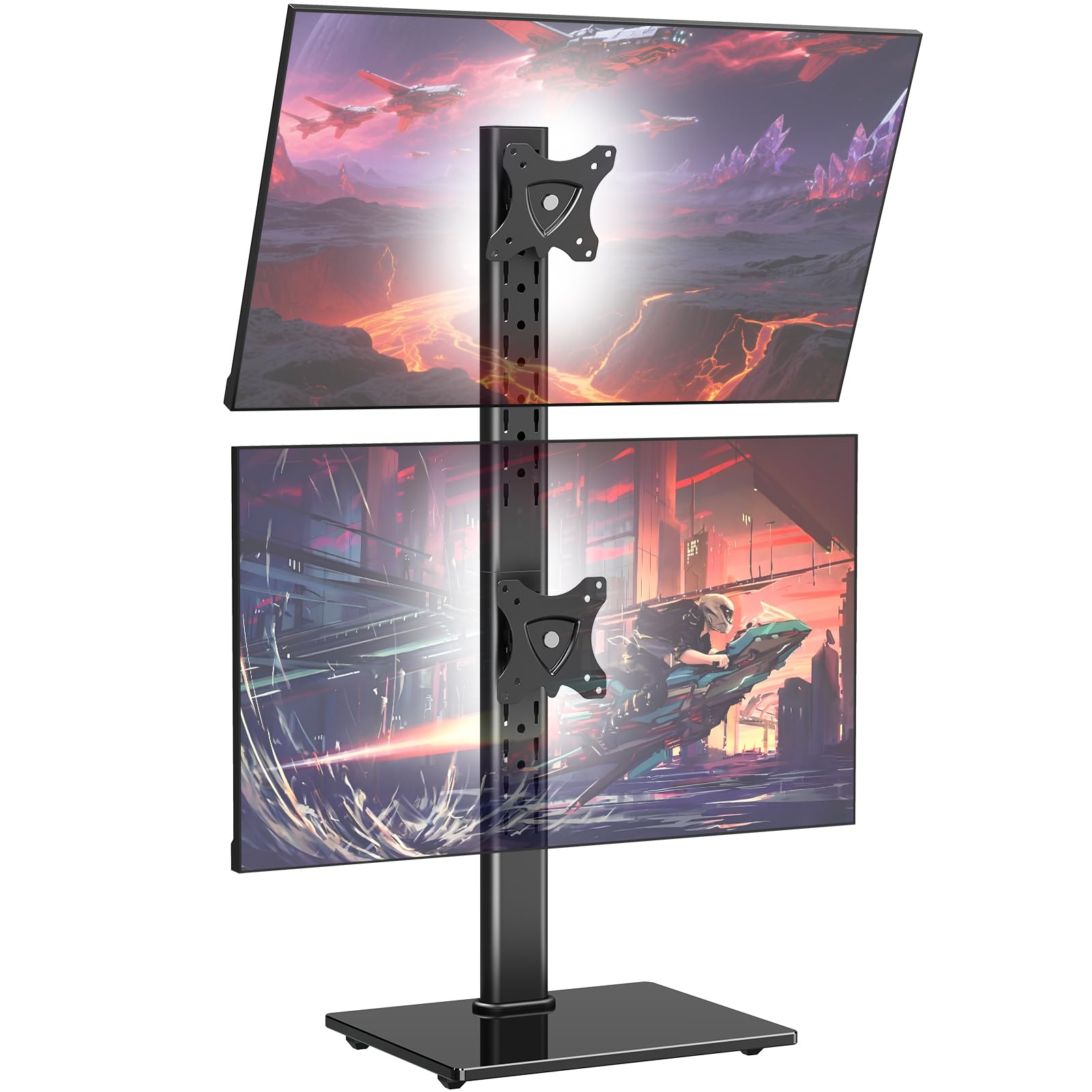 ELIVED Dual Monitor Stand - Freestanding Arm for 13-32 Inch Monitors, VESA 75x75/100x100mm, Up to 15KG, 360° Rotation, Height Adjustable EV2012