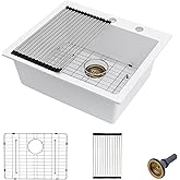 25 Granite Composite Kitchen Sink - Fulorni 25"×22" Granite Kitchen Sink Drop In Topmount White Quartz Classic Above Counter 