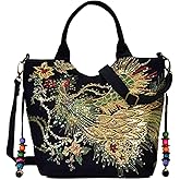 Women Vintage Sequins Peacock Handbag - Ethnic Embroidery with Pendants