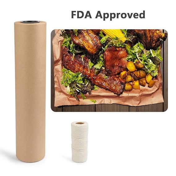 QLOUNI Butcher papar 530cm x 44.5cm BBQ Kraftpapier 80g/?Metzgerpapier mit 100m Baumwollschnur Cooking Paper für Kochen, Gerä