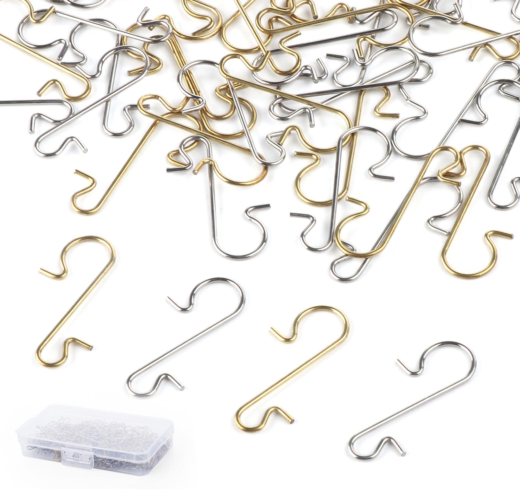 Sweelov 200pcs Ornament Hooks Silver Gold Christmas S-shaped Hooks Ornament Hangers for Party Christmas balls Christmas Tree Decoration