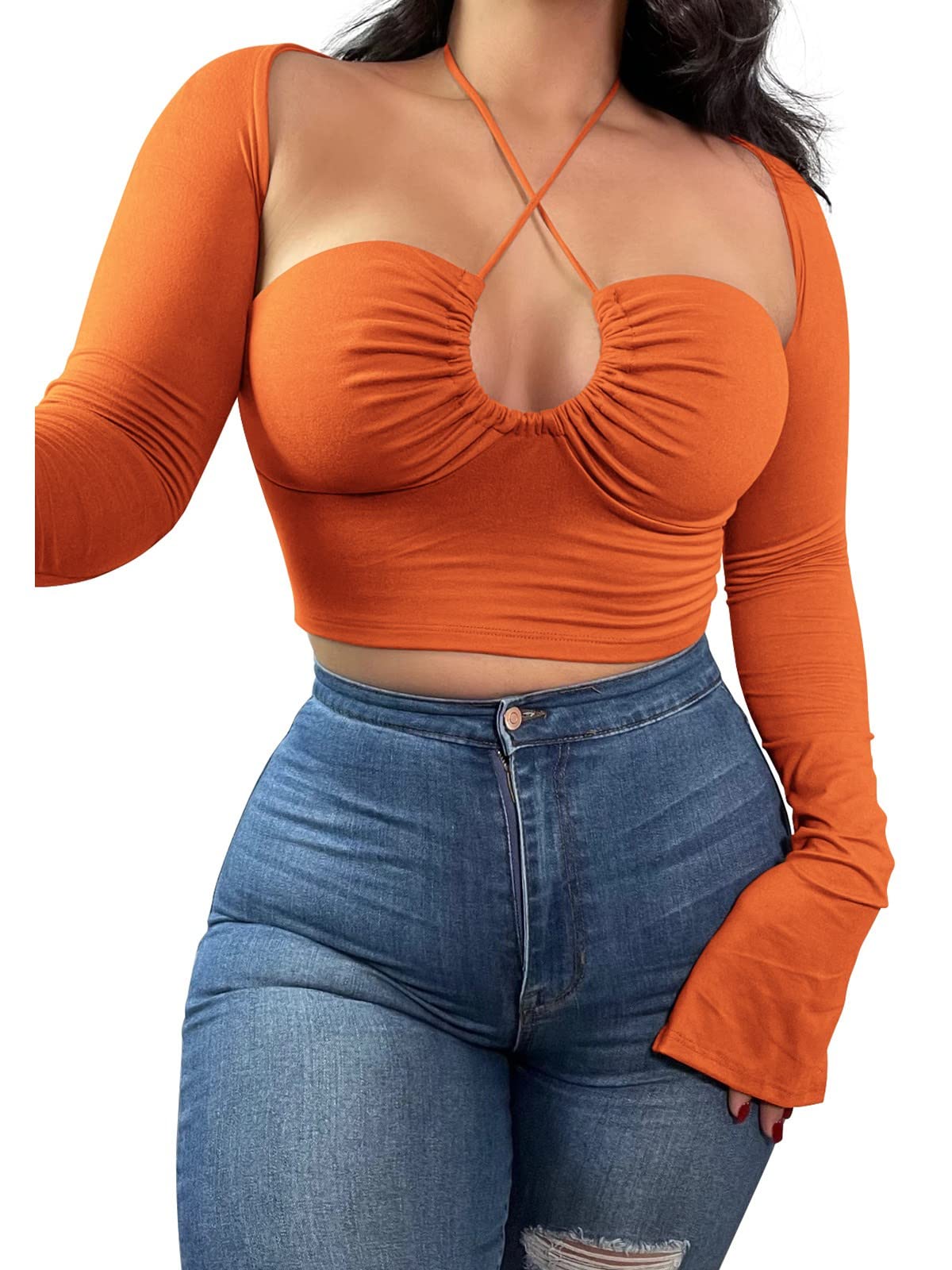 KERPELLY Women's Sexy Halter Criss Cross Tie Up