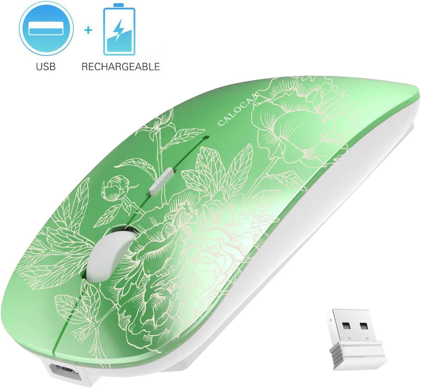 CALOCAA Wireless Mouse Ultra Thin Computer Mouse Mini Portable Office Mobile Mouse Laptop