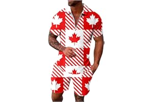Men's Canada Flag Print Outfit Set, Short Sleeve T-Shirt & Shorts Matching Set, Patriotic Canada Day Casual