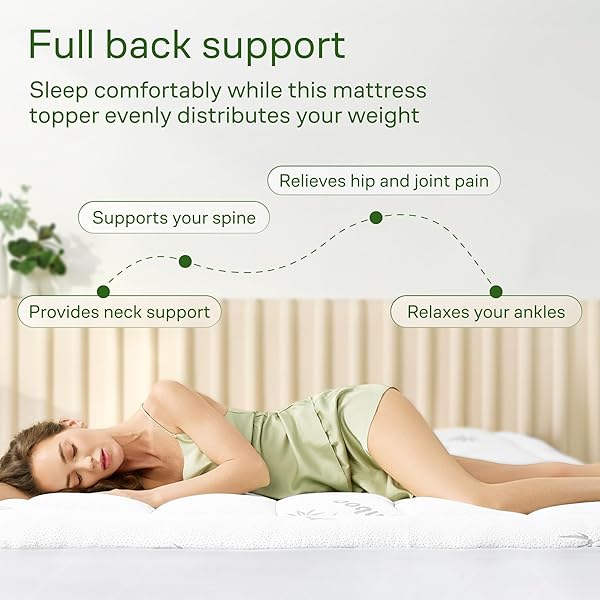 EXTRA-THICK 2 INCH QUEEN SIZE MATTRESS TOPPER — ULTRA PLUSH & SOFT TALL VISCOSE DERIVED FROM BAMBOO MATTRESS PAD, NATURALLY COOLING & PERFECT FOR BACK PAIN RELIEF, WHITE