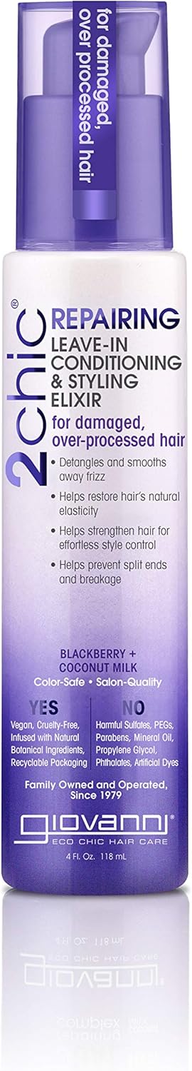 Giovanni 2chic Repairing Leave-In Conditioner - 118ml/4floz Styling Elixir for Smooth Detangled Hair, Black, 118 ml (Pack of 1)