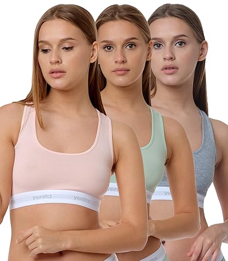 Yenita 3er Set Damen Underwear Modern-Sports-Collection, Bralette, Cotton-Bustier, String, Panty, Hüftslip, Bikini-Slip,