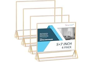 Sezanrpt Acrylic Table Card Holder With Gold Edge 5x7 Horizontal 4 Pack, Clear Picture Frames, Sign Holder for Restaurant Menu Display, Wedding Table Numbers